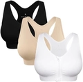 Damen Sport-BH Set mit Front-Reißverschluss in Schwarz, Beige und Weiß für Yoga - XL / Schwarz/Weiß/Beige