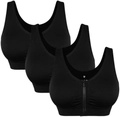 Dreierpack schwarze Sport-BHs mit Reißverschluss vorne und breiten Trägern - L / Schwarz