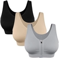 Three-pack sports bras with front zipper in black, beige and grey high-elastic fabric - XL / Black/Beige/Light Gray