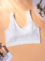 Atmungsaktiver weißer nahtloser Sport-BH mit hohl gestricktem Design und breiten Trägern - S / Weiß