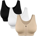 Set of 3 seamless front zipper sports bras for women in black white and beige skin tone - XL / Black/Beige/White
