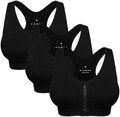 3-pack black front zipper sports bras with racerback design and wireless support in size M - L / Black