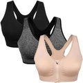 Set of 3 wireless sports bras in black, grey, and beige with front zipper and racerback design - L / Black/Gray/Beige
