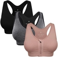 Front zipper wireless sports bra 3-pack in black, grey, and pink seamless fabric - XL / Black/Gray/Dusty Rose
