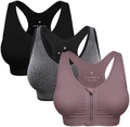 Three-pack sports bras in black, grey, and purple featuring front zippers and racerback - XL / Black/Gray/Light Purple