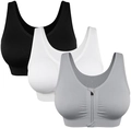 Three-pack sports bras in black white and gray with front zipper and wide straps - L / Black/White/Light Gray