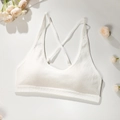 White ribbed seamless bralette with adjustable thin crossover back straps - White