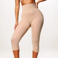Leggings yoga capri a vita alta modellanti color nudo con tessuto elastico senza cuciture - XS / Beige