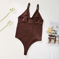 Naadloze bruine bodysuit voor tieners met diepe V-hals en geribbelde elastische stof - 13Y / Donkerbruin