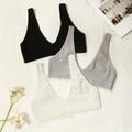 Nahtlose gerippte Crop-Top-Bras mit V-Ausschnitt in Schwarz, Grau und Weiß - 13 Jahre Alt / Kombination Schwarz Weiß Und Grau