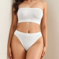 Conjunto de sujetador blanco sin tirantes y braguita de corte alto sin costuras - 1XL / Blanco