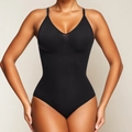 Body reductor negro sin costuras para mujer con cuello en V y tirantes finos - S / Negro