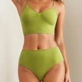 Nahtloses geripptes Sport-BH- und High-Waist-Slip-Set in Avocado-Grün für Damen - XS / Grün