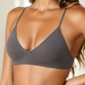 Seamless ribbed v-neck camisole bra with thin straps in dark grey high-stretch fabric - Dark Gray