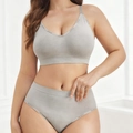 Naadloze grijze lingerie set met LEISURE letters en V-hals, comfortabel sportontwerp - 1XL / Grijs