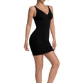 Vestido moldeador negro sin costuras con control de abdomen y escote en V profundo - S / Negro