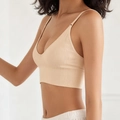 Sujetador de yoga sin costuras color carne sin aros con textura de canalé para mujer - XS / Albaricoque