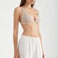 Minimalist beige striped triangle bralette with thin straps and textured fabric design - XS / Khaki