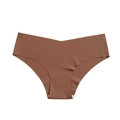 Seamless ice silk panties for women in coffee brown with breathable V-shaped waist design - Tan