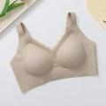 Sujetador beige sin aros con encaje y tirantes anchos con textura floral suave - S / Color Piel