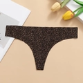 String sans couture à motif léopard en soie glacée marron avec bords découpés au laser - S / Imprimé Léopard