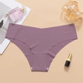 Seamless ice silk panties for women in stylish Morandi grey-purple with cotton crotch - S / Purple