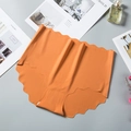 Seamless high-waisted ice silk underwear with scalloped edges in caramel orange color - Orange