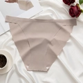 Seamless ice silk thong for women in light coffee color with ribbed texture - Light Coffee