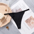 Women's black seamless ice silk thong with thin straps and low-waist minimalist design - S / Black