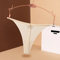 Beige ice silk thong for women with slim straps and metal ring detail in cream finish - S / Nude