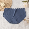Morandi grey blue seamless ice silk panties with scalloped edges and high elasticity - S / Dark Blue