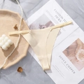 Seamless beige thong underwear for women with thin straps and quick-dry cotton crotch - S / Nude