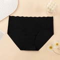 Bragas de seda de hielo sin costuras negras con elegante diseño de borde ondulado - S / Negro