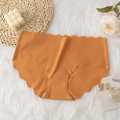 Seamless ice silk panties in caramel orange with scalloped edges and cotton crotch - S / Orange