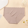 Seamless lotus pink ice silk panties with vertical stripes and scalloped waist edge - Light Coffee
