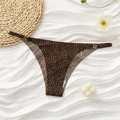 Sexy seamless leopard print ice silk thong for women with gold ring side accents - S / High Cut Bikini Style / Leopard Print