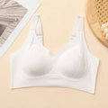 Seamless full coverage white bra with wide straps and subtle vertical ribbed texture - L / White