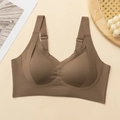 Seamless brown ribbed full coverage wireless bra with adjustable wide straps for support - L / Coffee