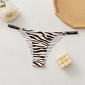 Sexy zebra print ice silk thong with gold ring connectors and branded elastic waistband - S / Letter Strap Style (YOUJING) / Zebra