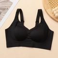 Seamless black V-neck sports bra with wide adjustable straps and breathable cup texture - L / Black