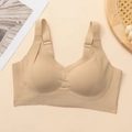 Seamless nude full cup bra with wide shoulder straps and ribbed texture for support - S / Earthy Yellow