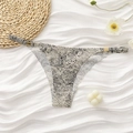 Women's seamless ice silk bikini briefs in cream polka dot with double gold side rings - S / High Cut Bikini Style / Spotted Stone