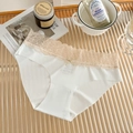 Bragas de seda de hielo blancas sin costuras con encaje floral y textura de canalé - S / Blanco