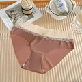 Bragas sin costuras de seda de hielo rosa palo con encaje y lazo decorativo - S / Rojo Ladrillo