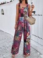 Detailed view of bohemian style jumpsuit with ethnic print and adjustable shoulder straps - XL / Top And Bottom / Red