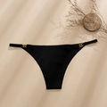 Women's black seamless ice silk thong with gold metal ring details on the side straps - S / Black