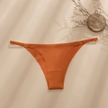 Seamless orange-red ice silk panty with thin straps and gold decorative rings - S / Orange