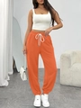 Women's high waist bright orange joggers with drawstring waist and ribbed cuffs - Orange