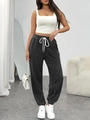 Women's dark grey high-waisted joggers with drawstring and elastic cuffs - Black