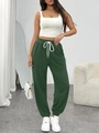 Deep green high waisted jogger pants with white drawstring and elastic cuffs for women - Green